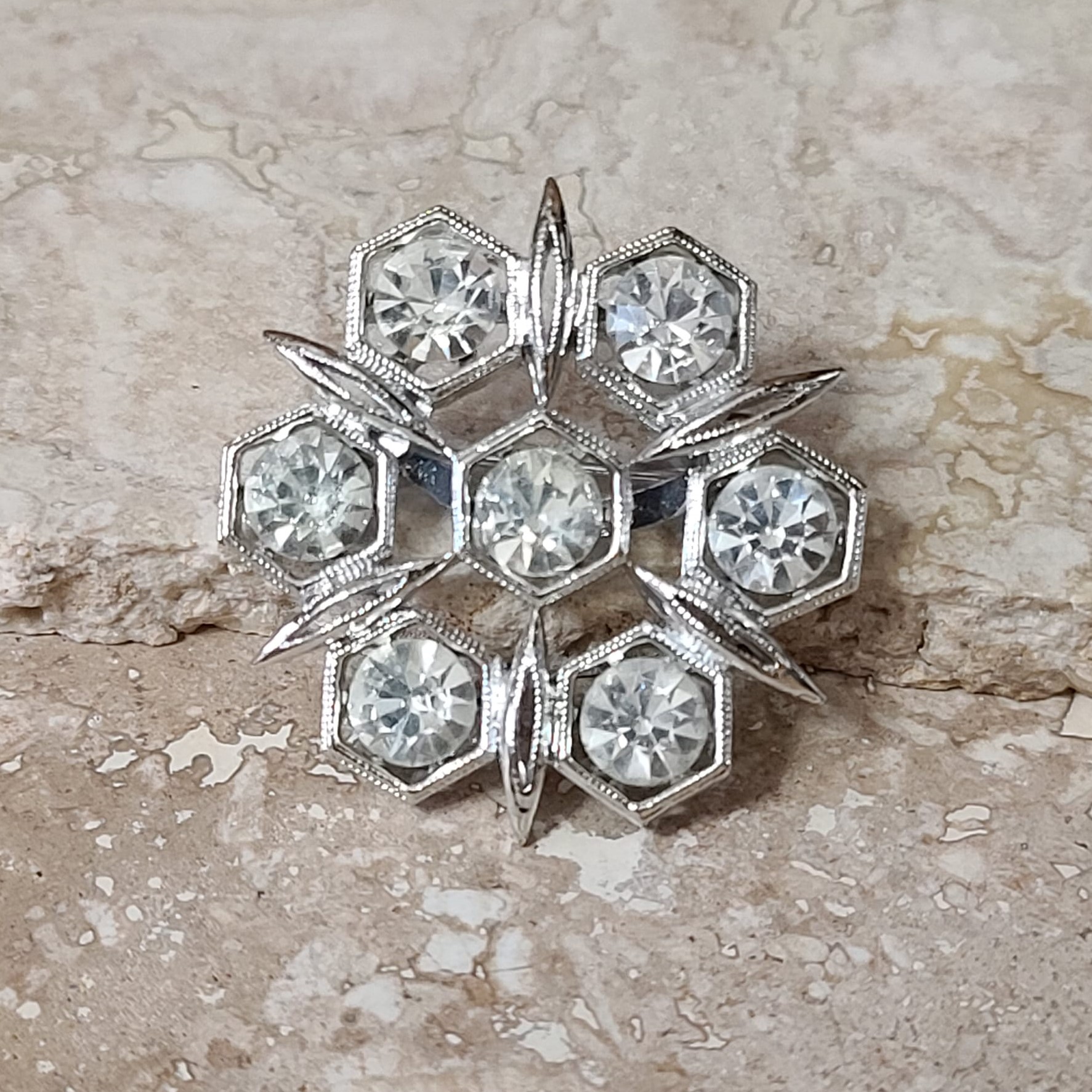 Clear White Rhinestone Snowflake Pin