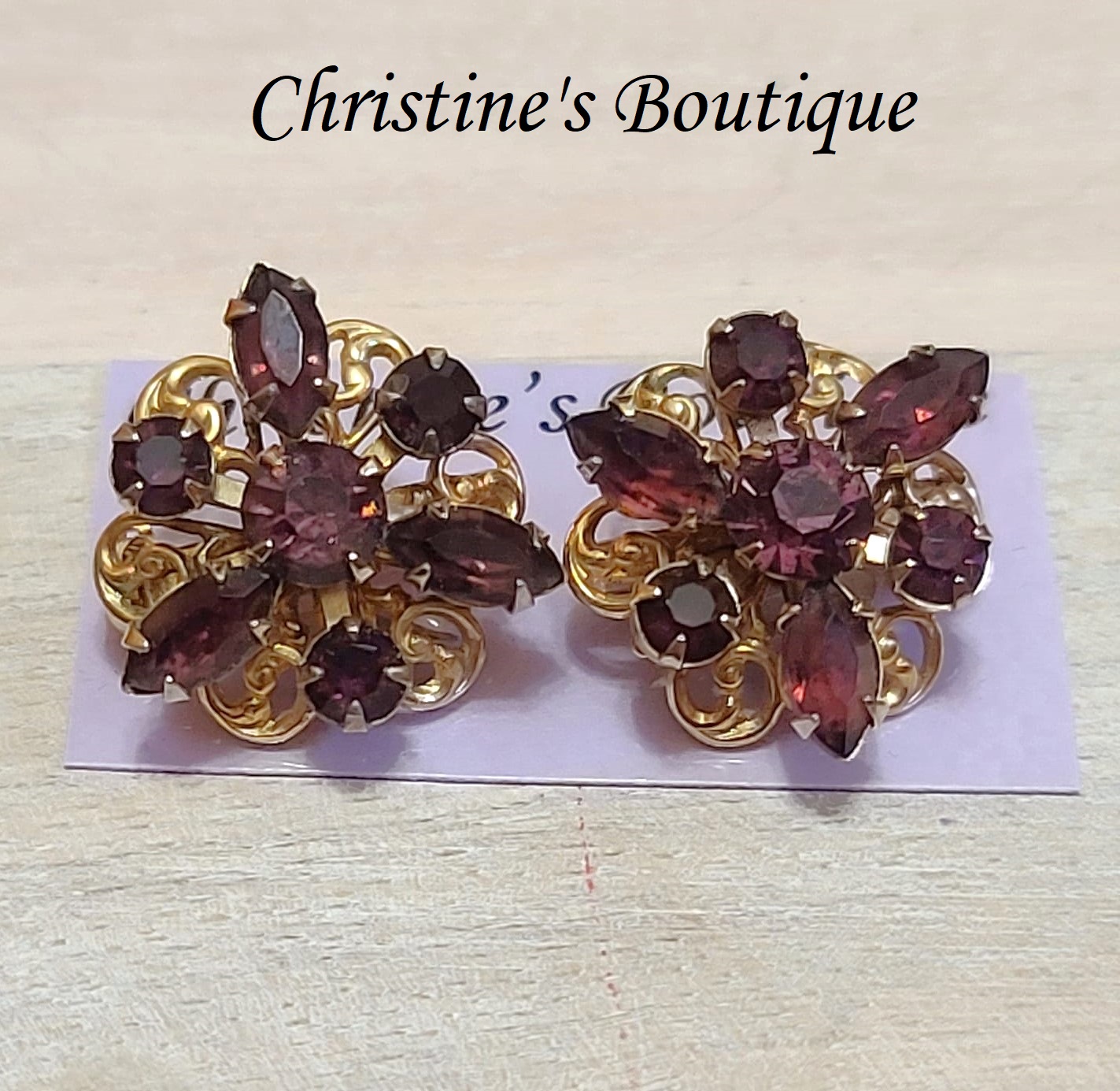 Purple rhinestone pins, set of two, vintage