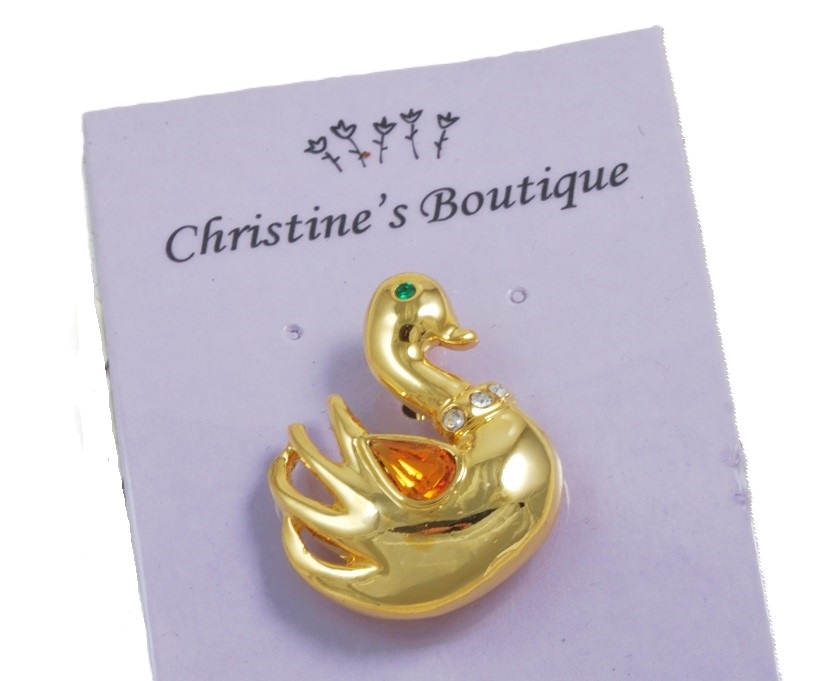 Goldtone and Rhinestone Accents Swan Pin