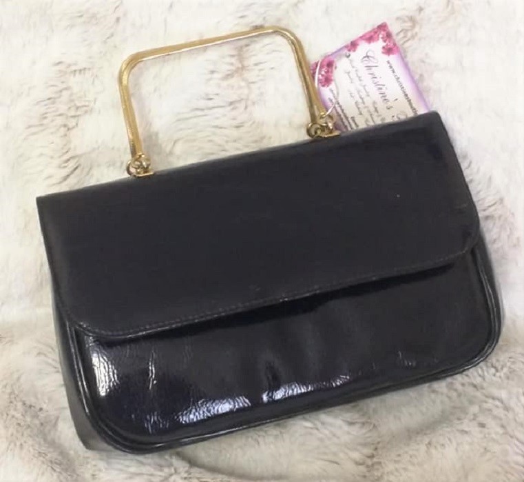 navy blue patent leather purse