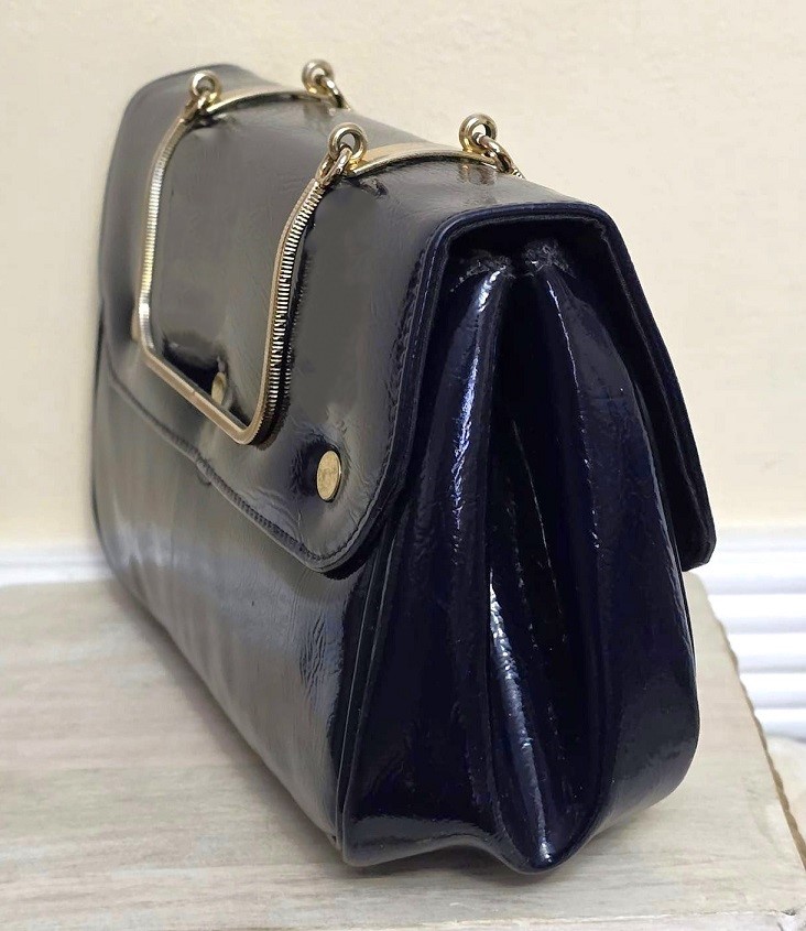 Blue patent leather purse, vintage vinyl purse, vintage blue purse, designer Be May NY