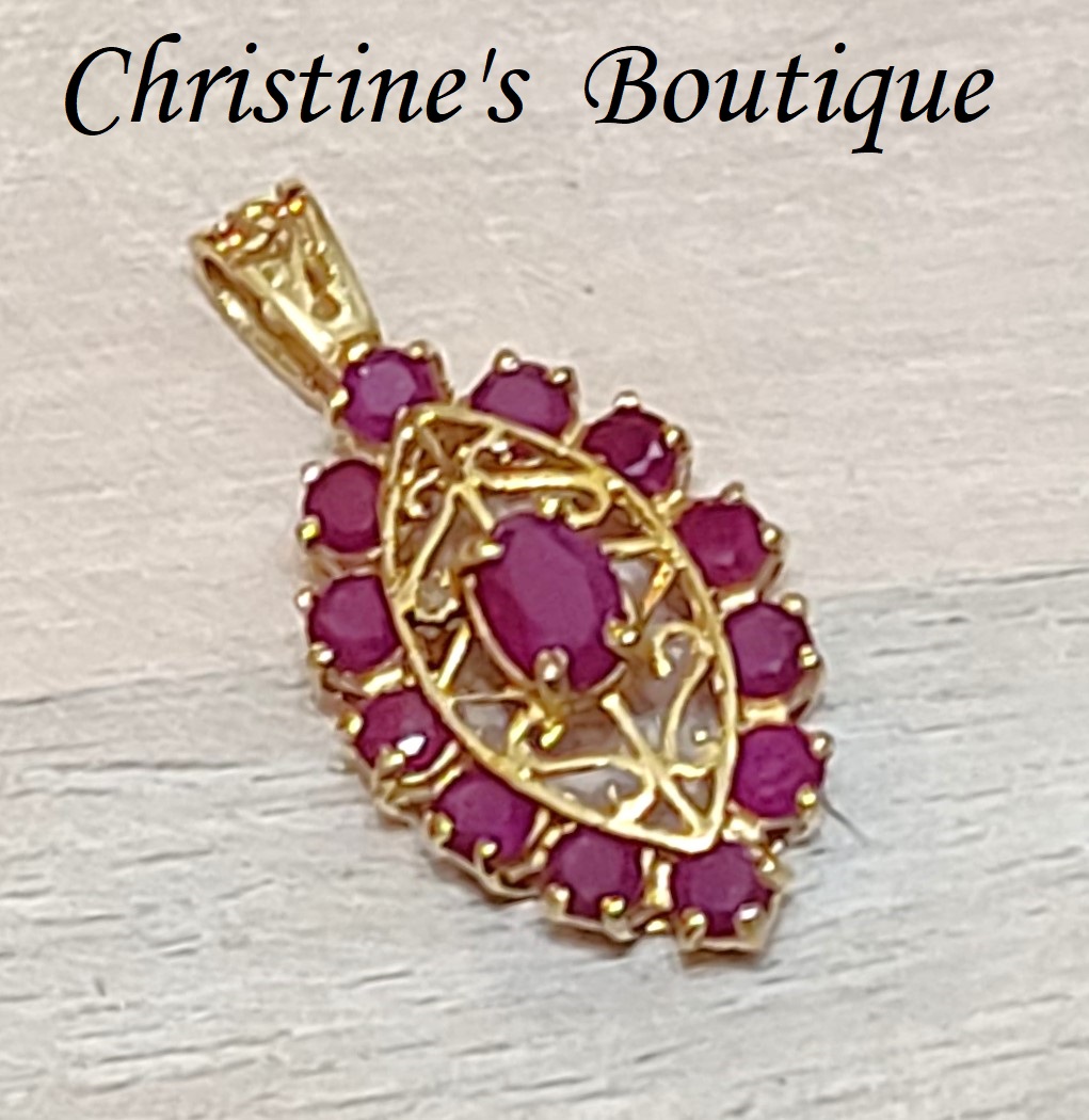 14K gold pendant with genuine ruby gemestones - Click Image to Close