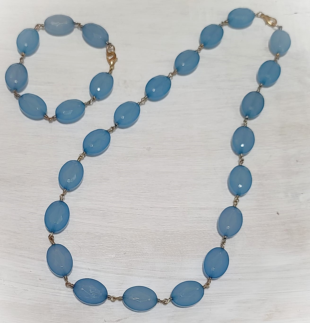 Light Blue Faceted Lucite Bead Set Necklace & Earrings