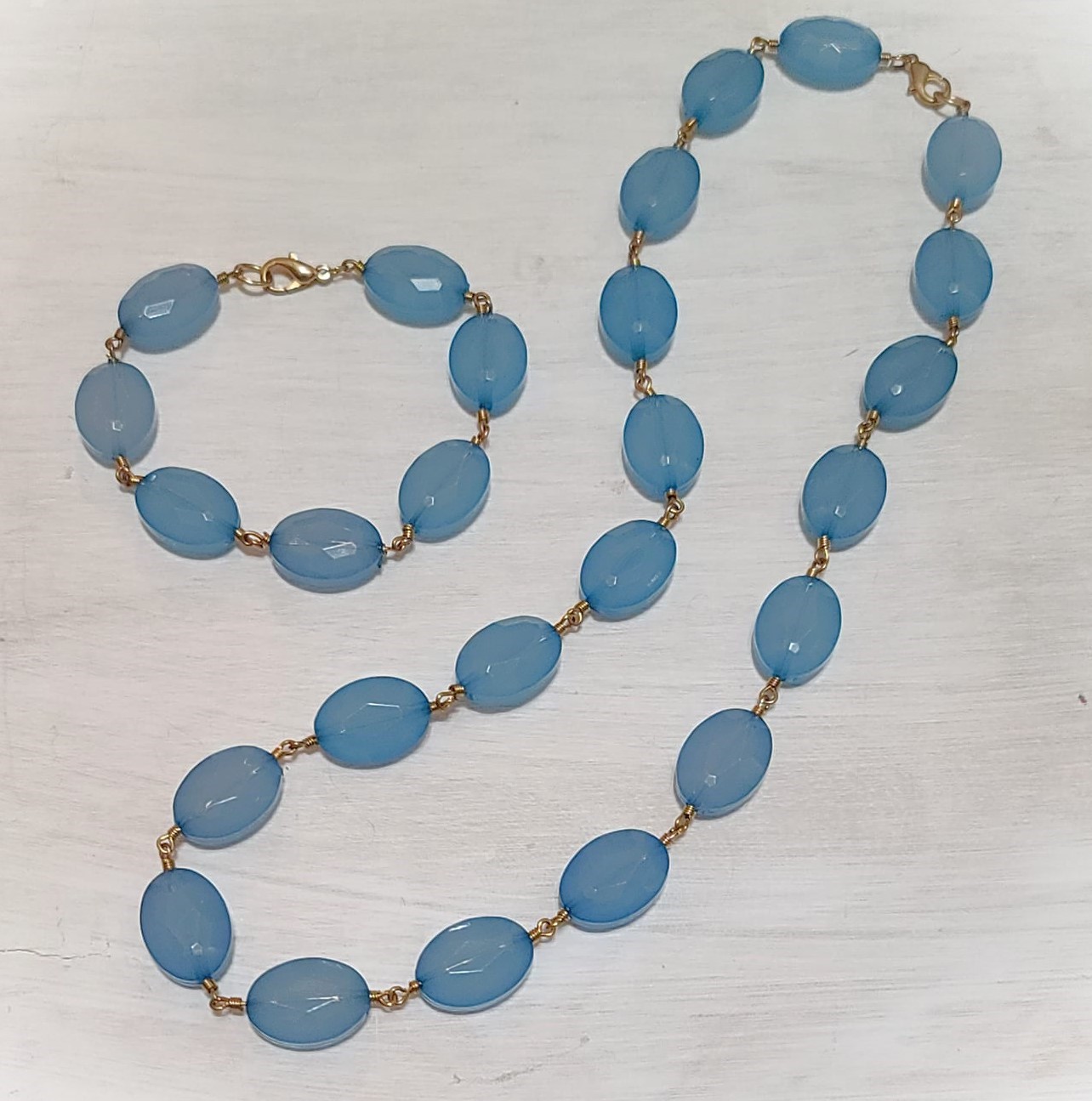 Light Blue Faceted Lucite Bead Set Necklace & Earrings