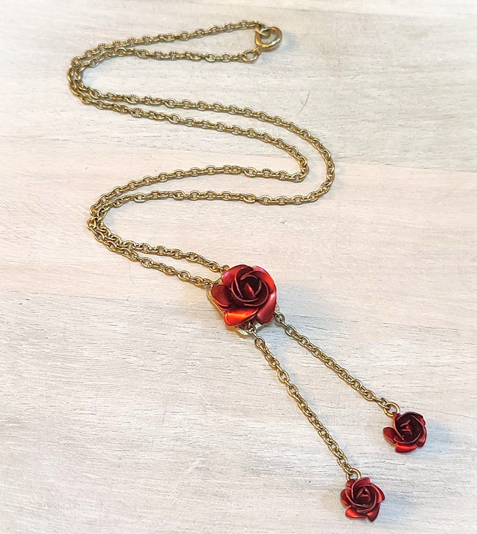 Rose lariat necklace, vintage necklace, adjustable lariate,