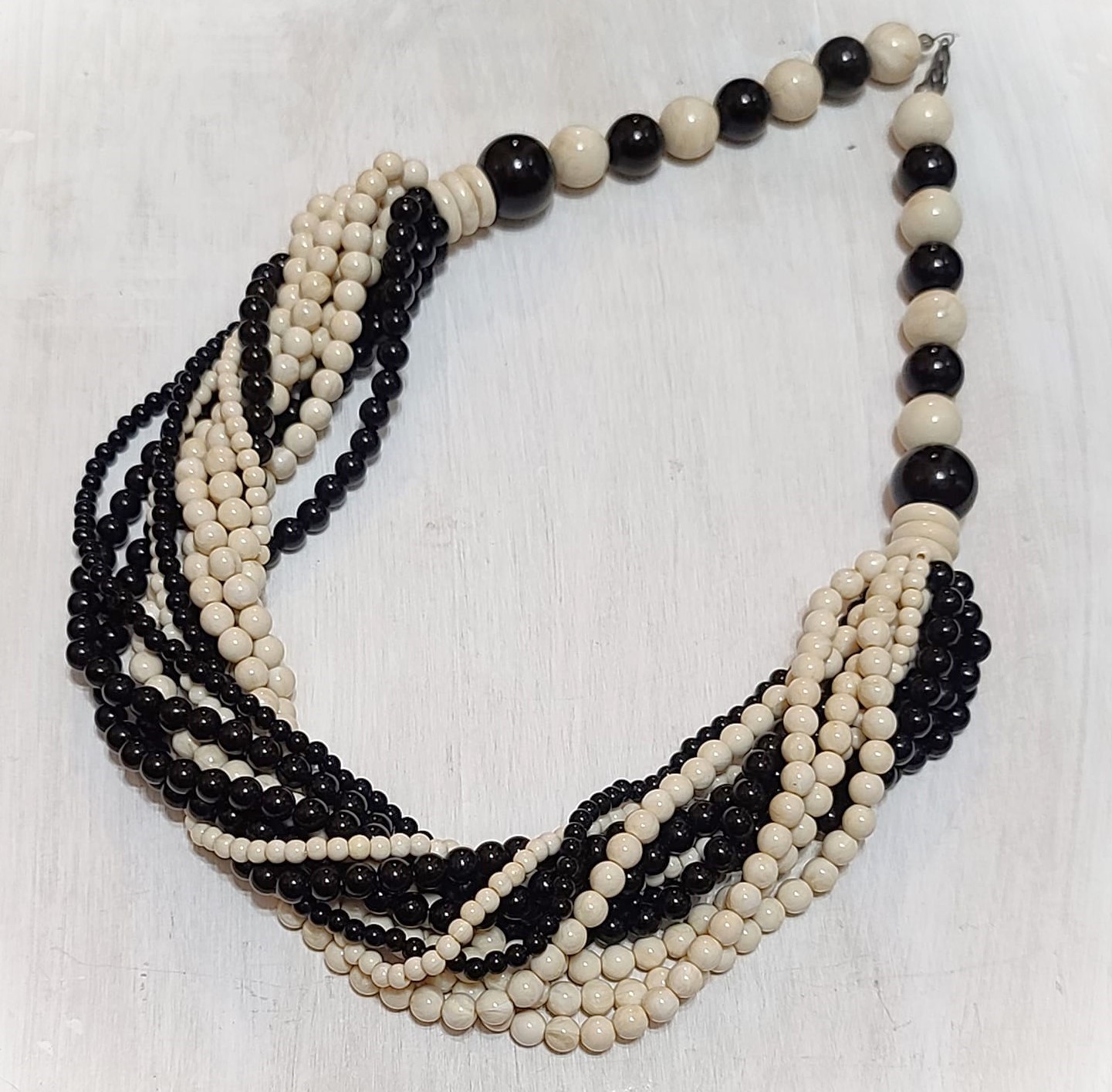 Black and Bone Color Mutli Strand Necklace