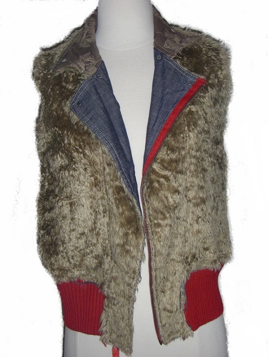 Vintage NWT Denim & Faux Fur Fitted Corset Laced Vest E.E.C.