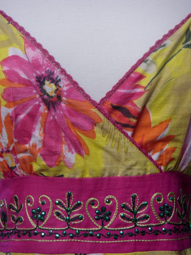Pink Apple Embellished Waist Floral Yellow Sundress NWT