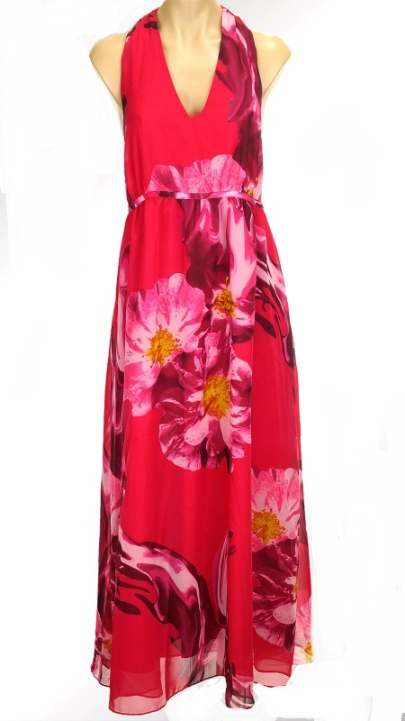 Jennifer Lopez Bright Pink Floral Maxi Dress NWT - Click Image to Close