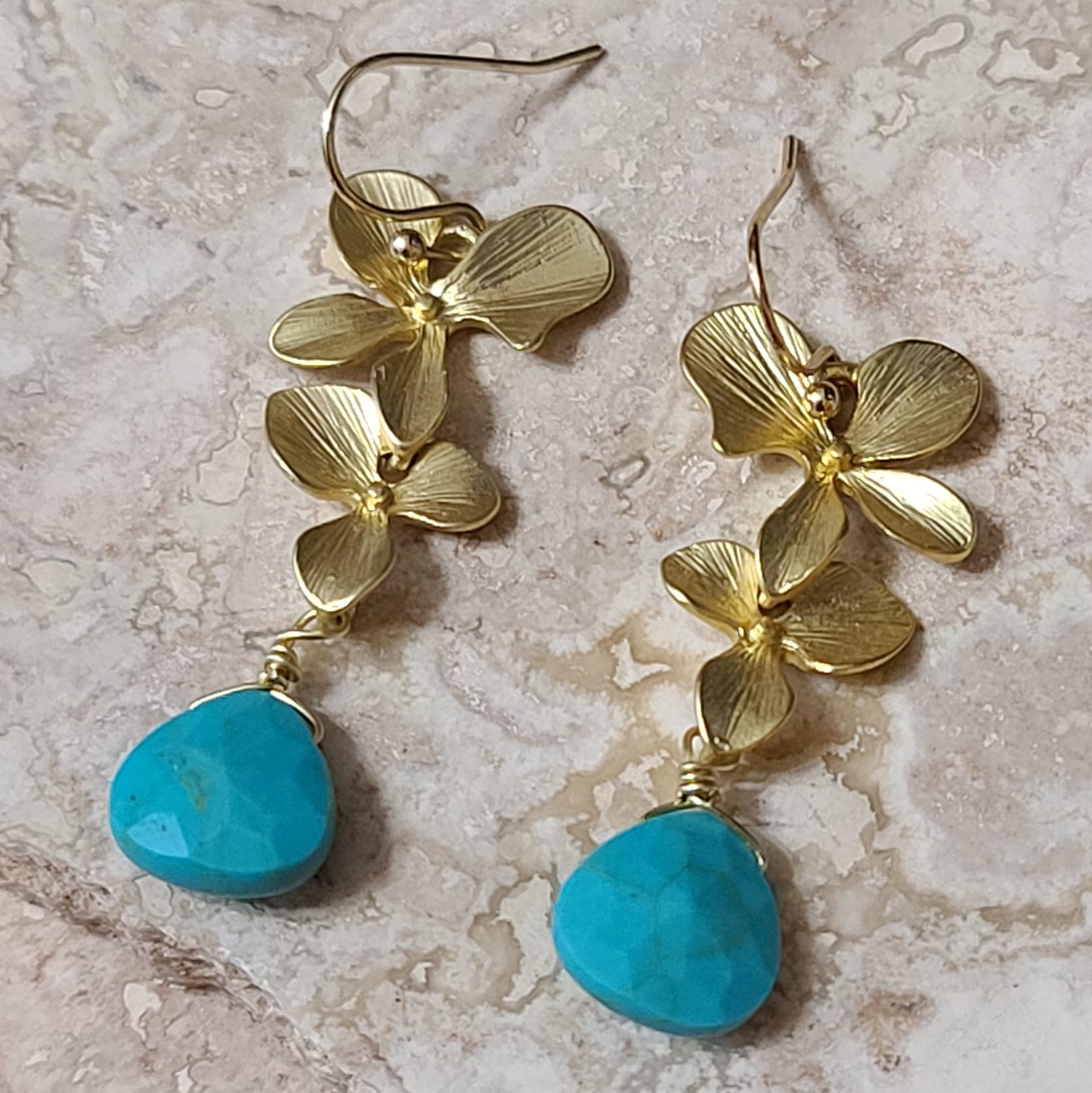 Turquoise Gemstone Fashion Flower Dangle Earrings