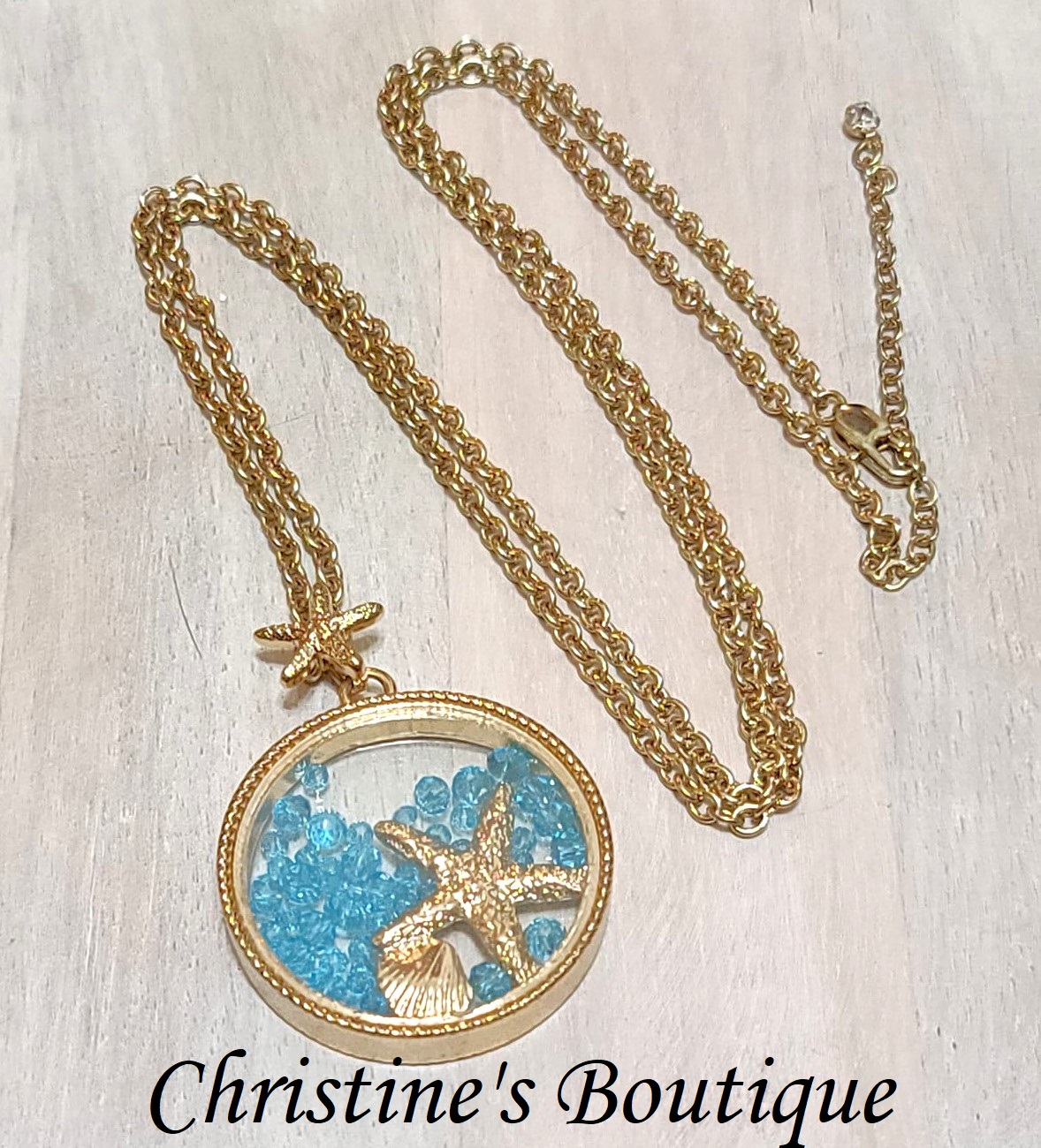 Sea Life pendant necklace, with austrian crystals and starfish theme - Click Image to Close