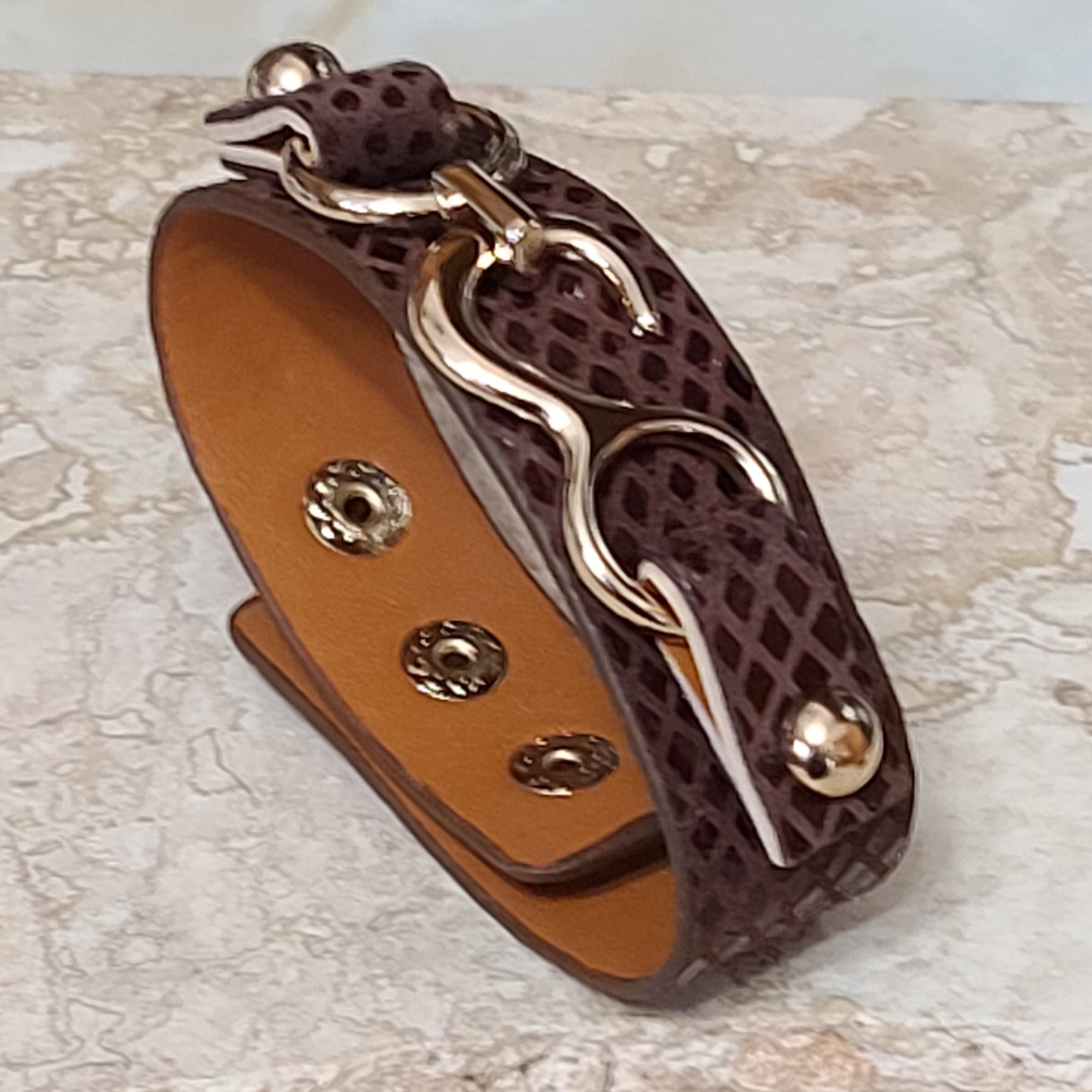 Animal Pattern Vegan Leather Band Style Bracelet - Brown
