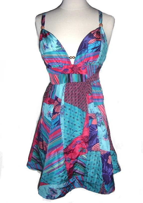Guess Patchwork Print Deep Water Silk Sexy Dress NWT - Click Image to Close
