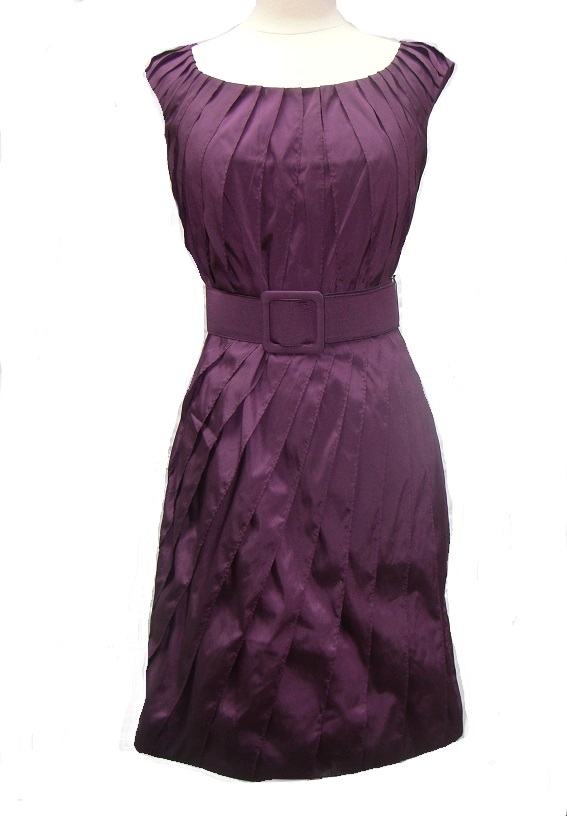 Adrianna Papell Eggplant Purple Pleat Bubble Hem Dress - Click Image to Close