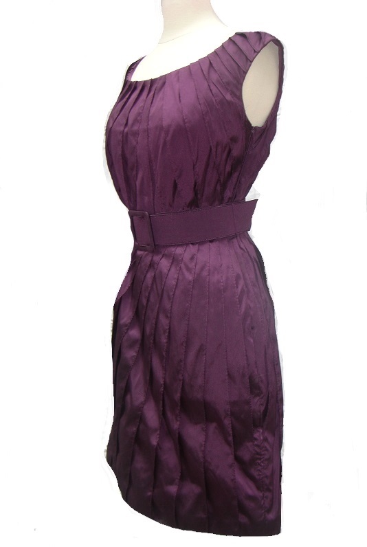 Adrianna Papell Eggplant Purple Pleat Bubble Hem Dress