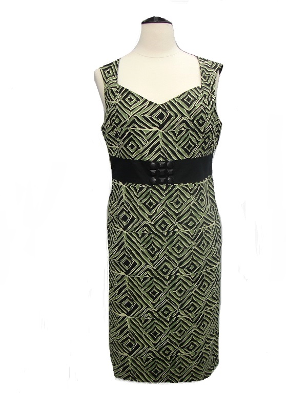 Axcess Black, White & Green Aztec Pattern Sheath Dress - Click Image to Close