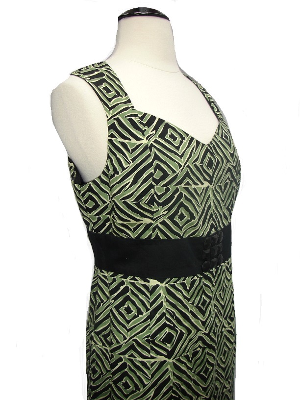 Axcess Black, White & Green Aztec Pattern Sheath Dress