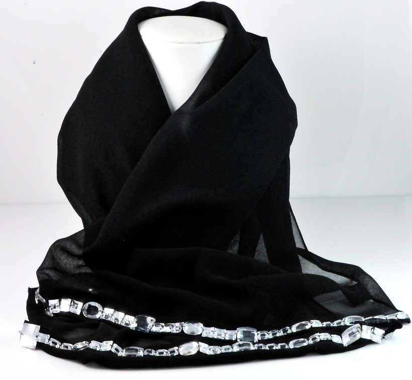 Scarf or Shawl Semi-Sheer with White Embelllishment Trim - Click Image to Close