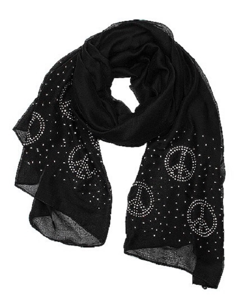 Scarf Black Studded Peace Sign Design - Click Image to Close