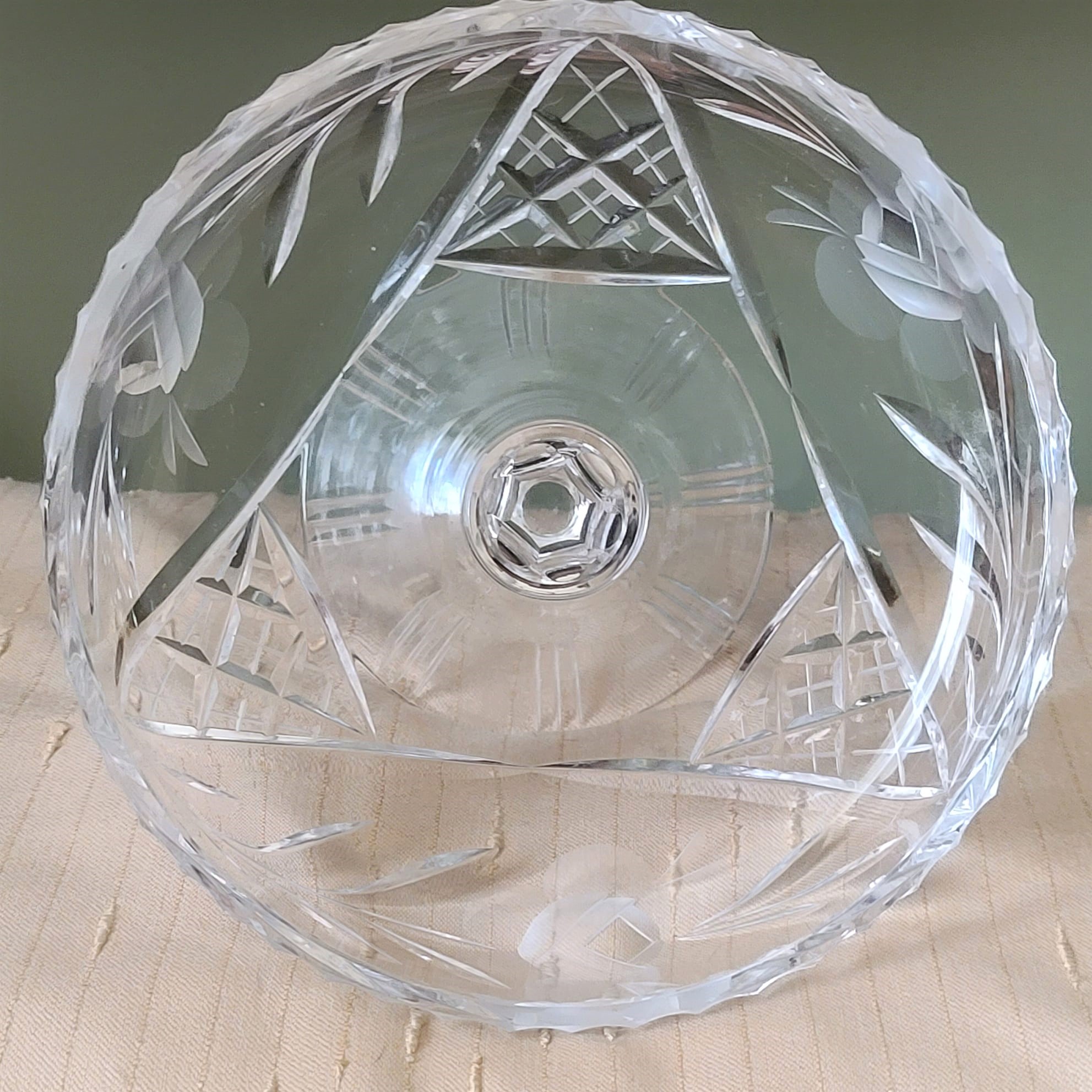 Etched Lead Crystal Open Pedestal Candy Dish