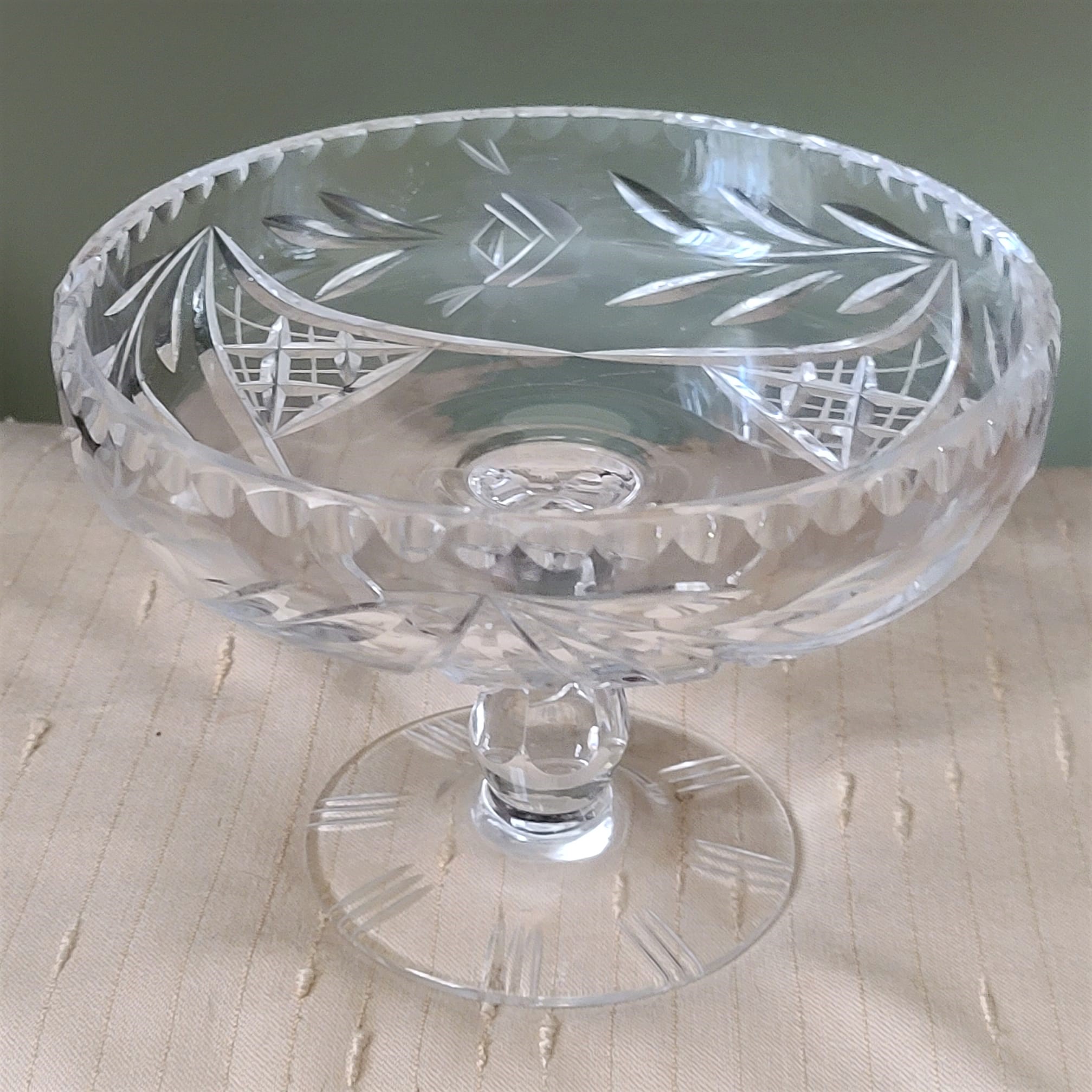 Etched Lead Crystal Open Pedestal Candy Dish