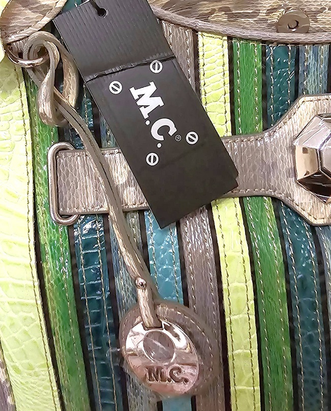 M.C. Marc Chantal Croco Embossed Genuine Leather Tote w/Stripes