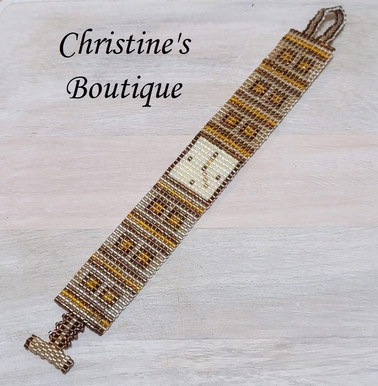 Stuck in Time @ 5:00 Watch Style Peyote Stitch Bracelet - Click Image to Close