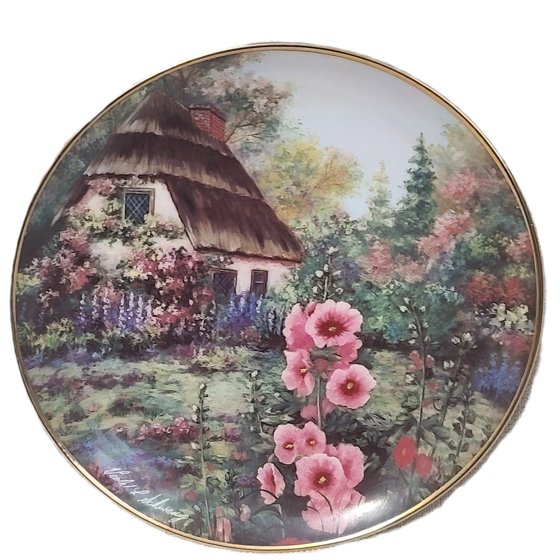 Violet Schwenig Franklin Mint Hollyhock Cottage Limited Ed Plate