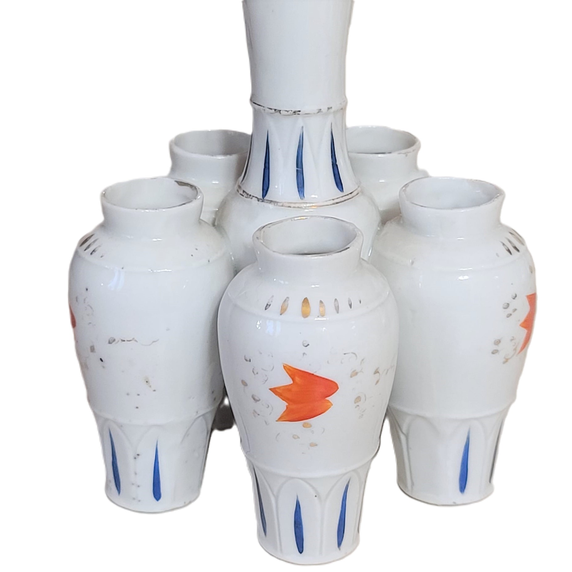 Handpainted Porcelain 6 Hole Stem Vintage Vase