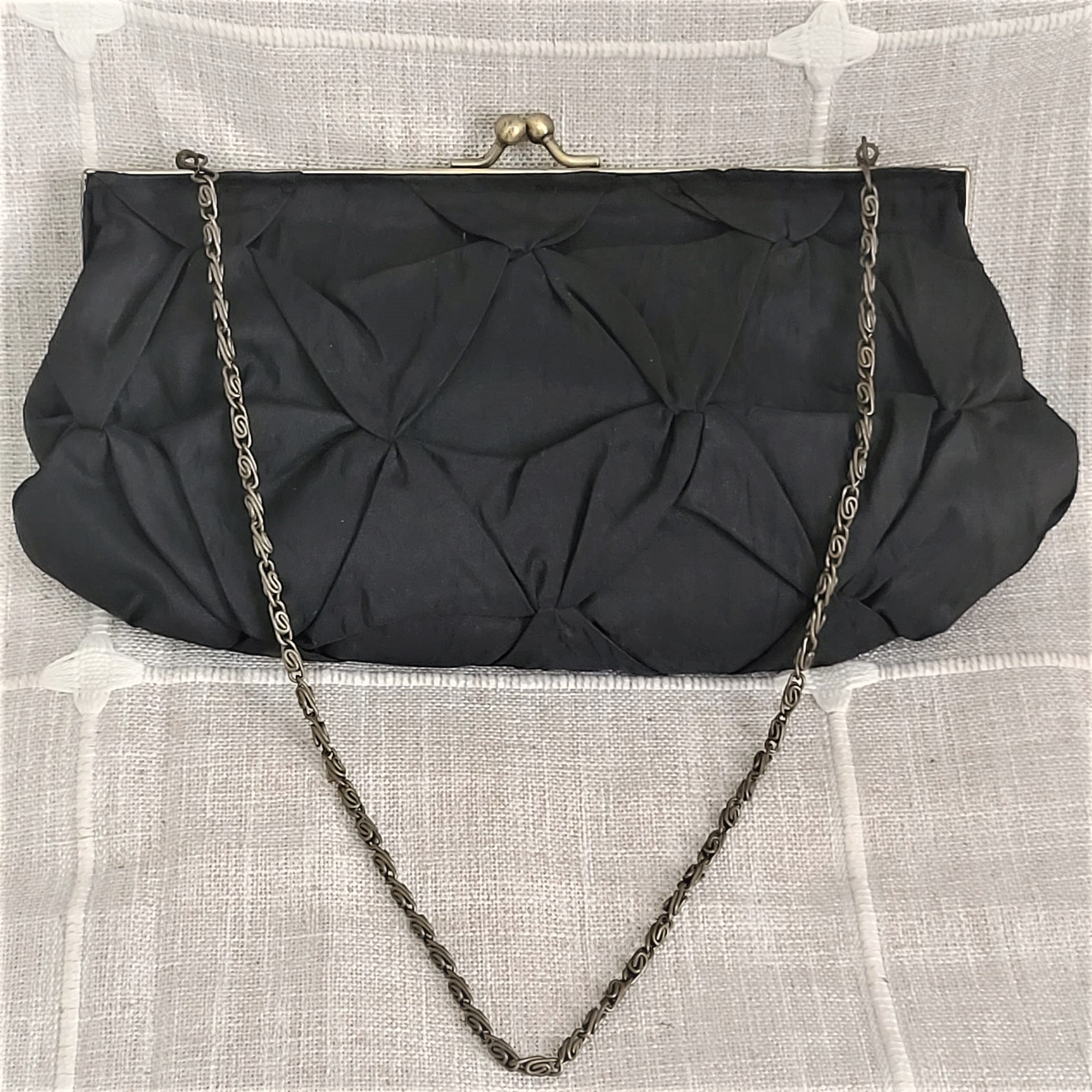 Vintage Inspired Pinch Pleat Black Evening Bag