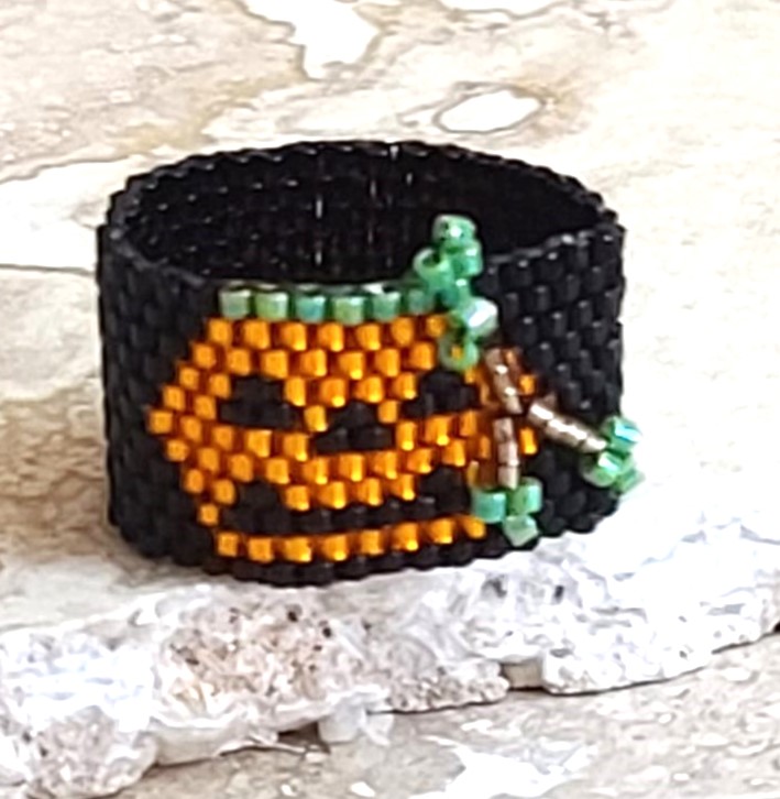 Handcrafted Peyote Stitch Glass Pumpkin Ring