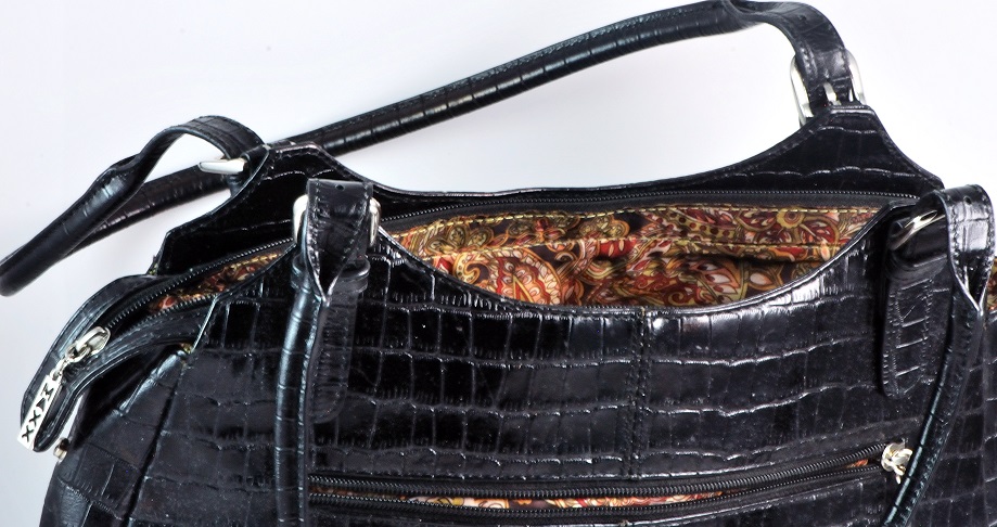 Maxx New York Black Croc Embossed Handbag