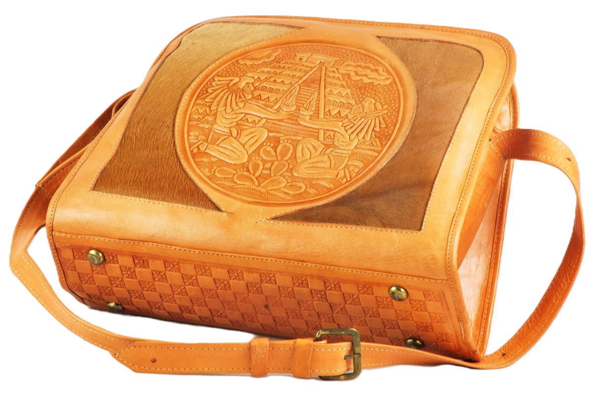 Mayan Tooled & Embossed Leather w/Pony Hair Handbag - Click Image to Close