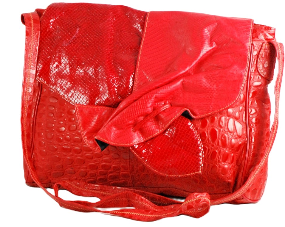Red Snakeskin Reptile Large Leather Handbag - Click Image to Close