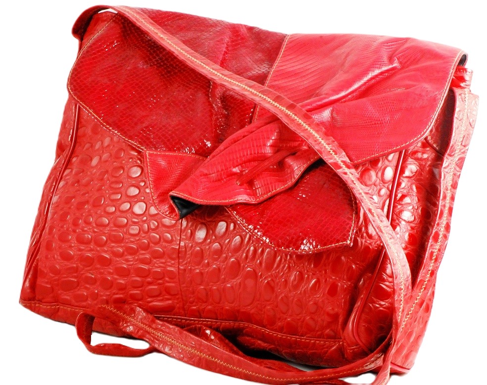 Red Snakeskin Reptile Large Leather Handbag