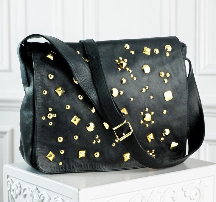 Black Leather w/Gold Studs Cross body Bag Made in Italy Black Leather w/Gold Studs Cross body Bag Made in Italy
