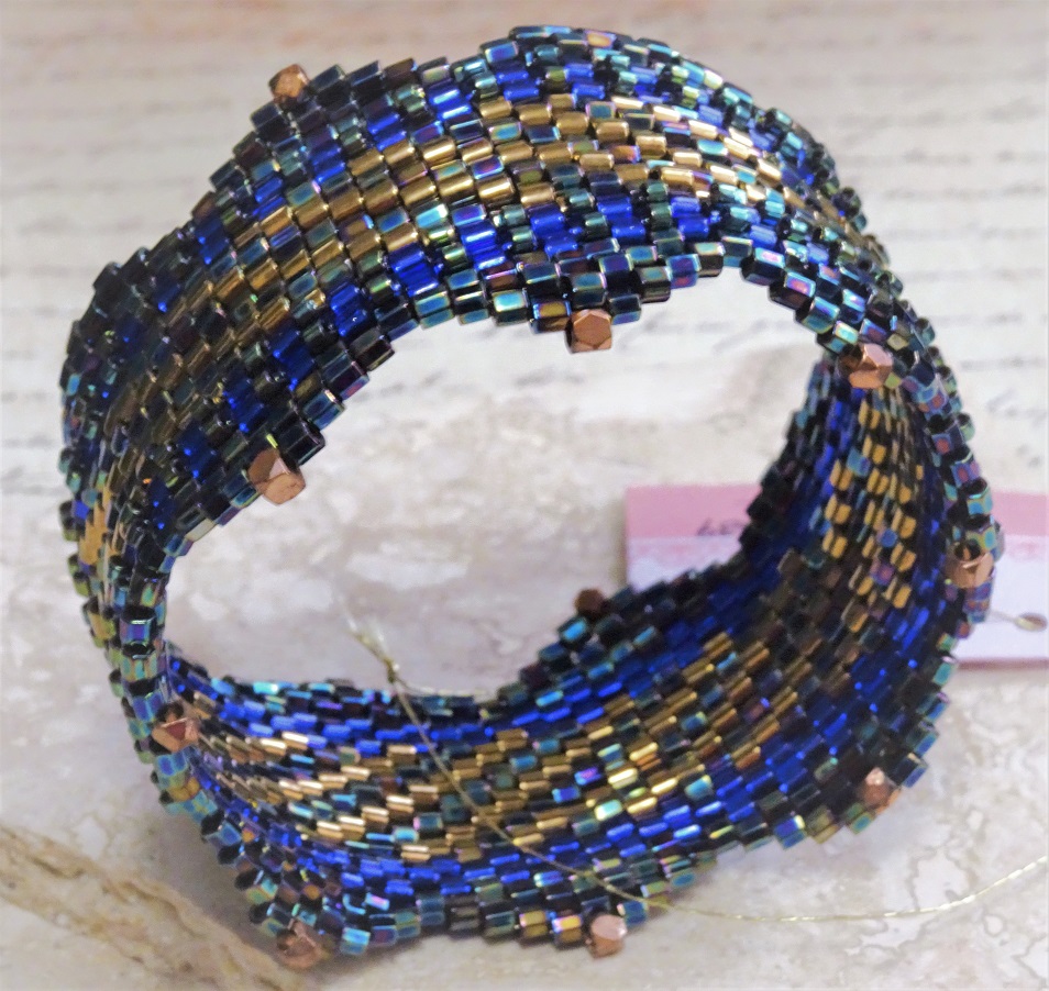 Zig Zag Pattern Peyote Stitch Glass Bangle Bracelet
