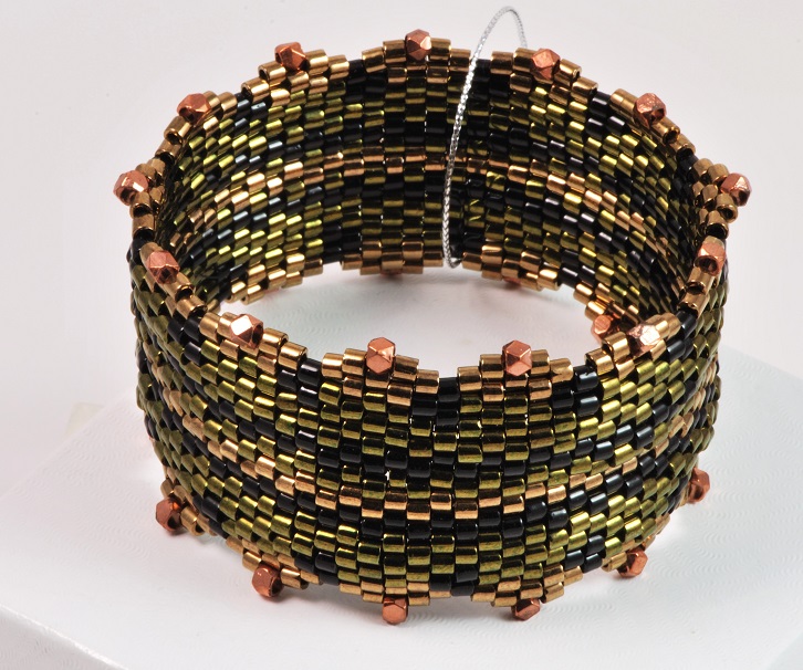 Snakeskin Pattern Peyote Stitch Glass Bangle Bracelet
