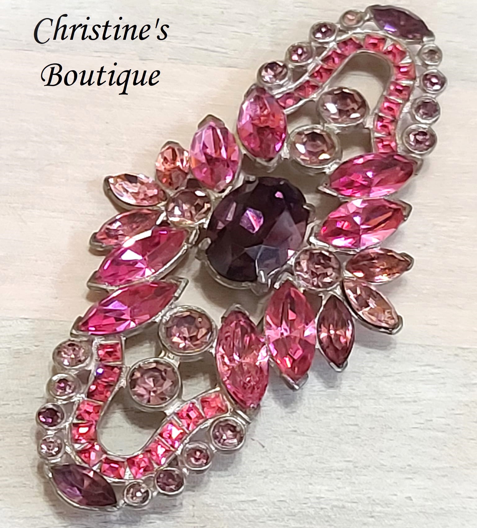 Vintage statement brooch, pin rhinestones pin with purple and pink rhinestsones 3 1/2"