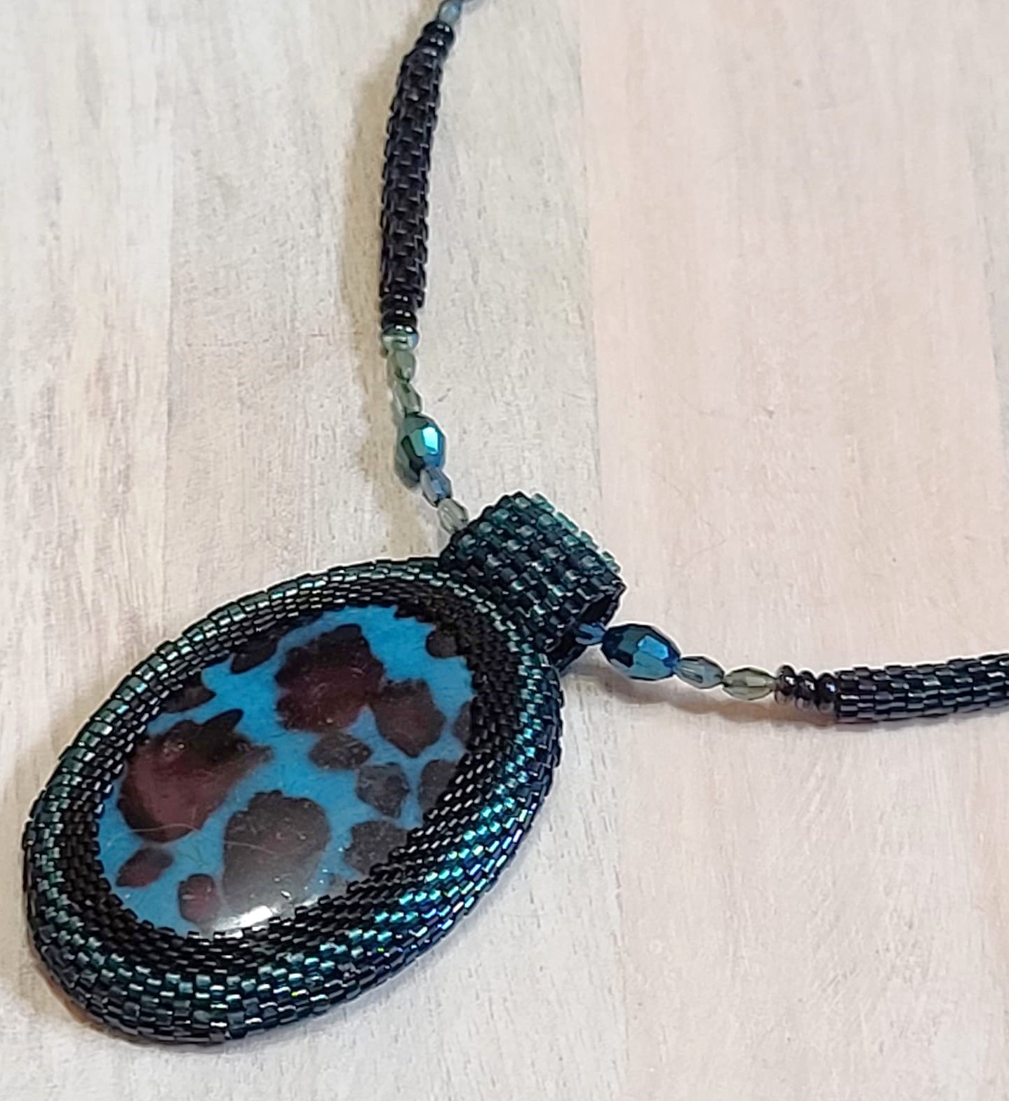 Leopard Pendant Necklace,Magnesite mineral,miyuki glass,crystal