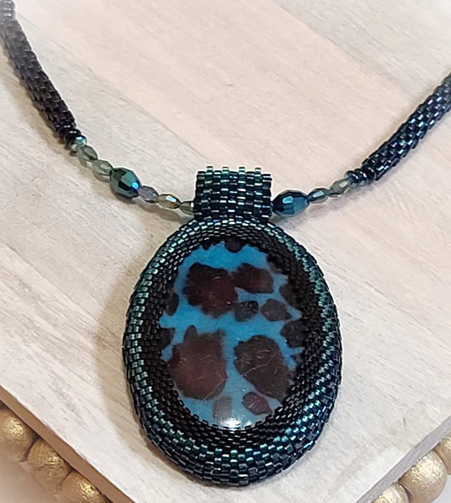 Leopard Pendant Necklace,Magnesite mineral,miyuki glass,crystal