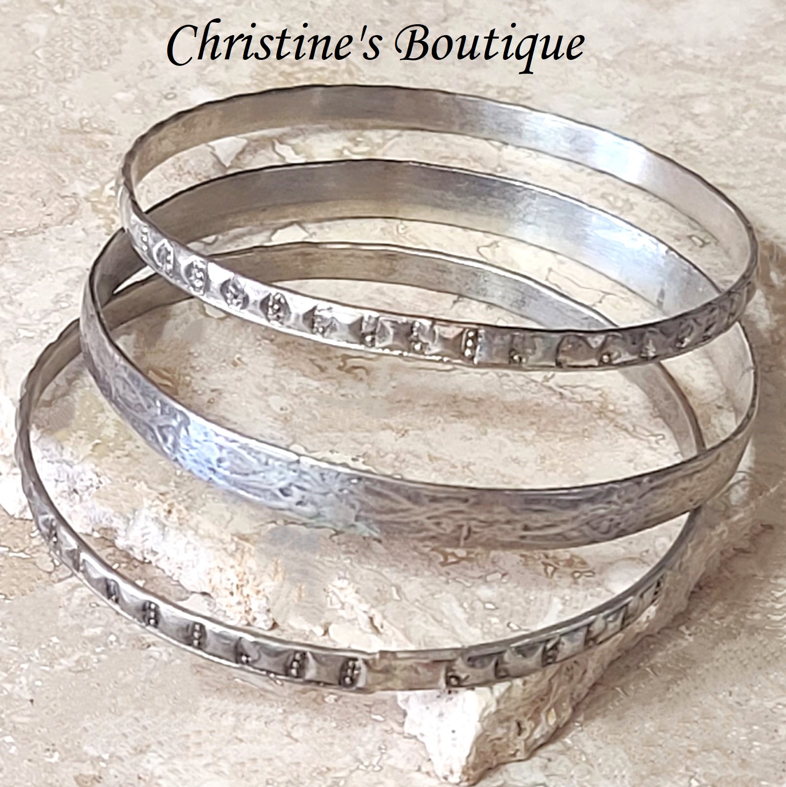 Alpaca silver bangles, set of 3 bracelets - Click Image to Close