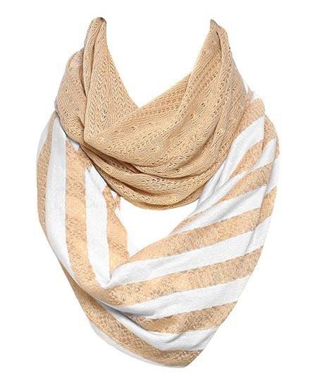 Beige and White Stripe Lighweight Infinity Scarf - Click Image to Close