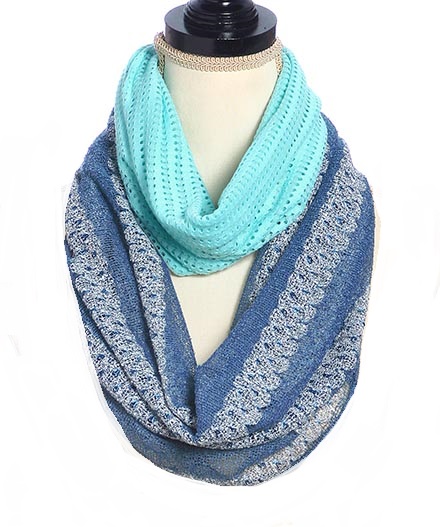 Blue Denim & Turquoise Pattern Intinity Scarf - Click Image to Close