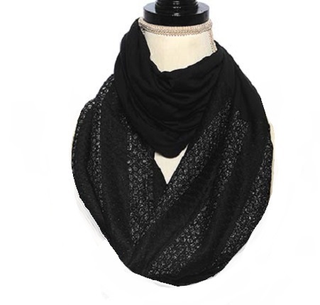 Black on Black Stripe Light weight Infinity Scarf - Click Image to Close