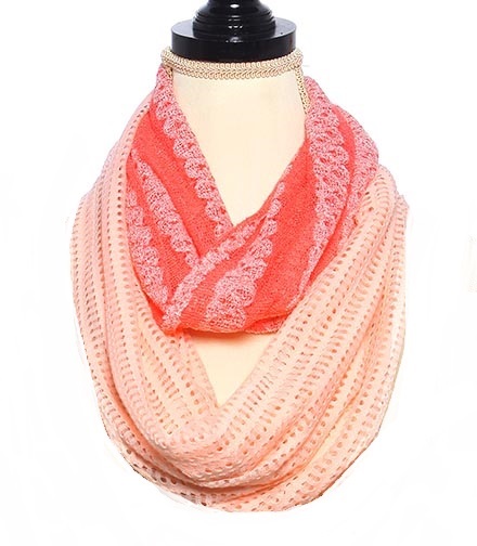 Dark & Light Coral Lace Pattern Light Weight Infinity Scarf