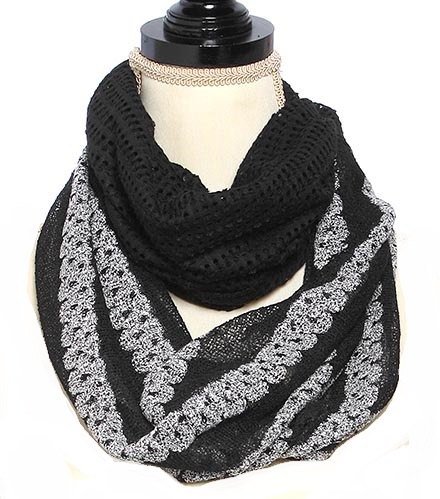 Black with White Design Light Weight Infinty Scarf
