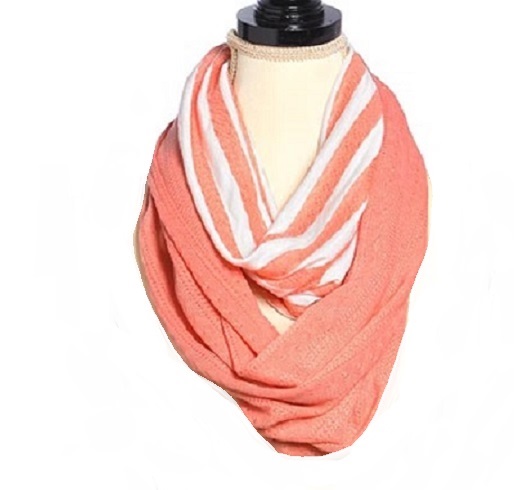 Peach & White Stripe Light weight Infintiy Scarf - Click Image to Close