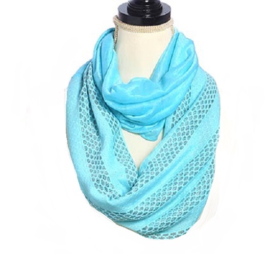 Light Aqua Patterned Light Weight Infinity Scarf - Click Image to Close