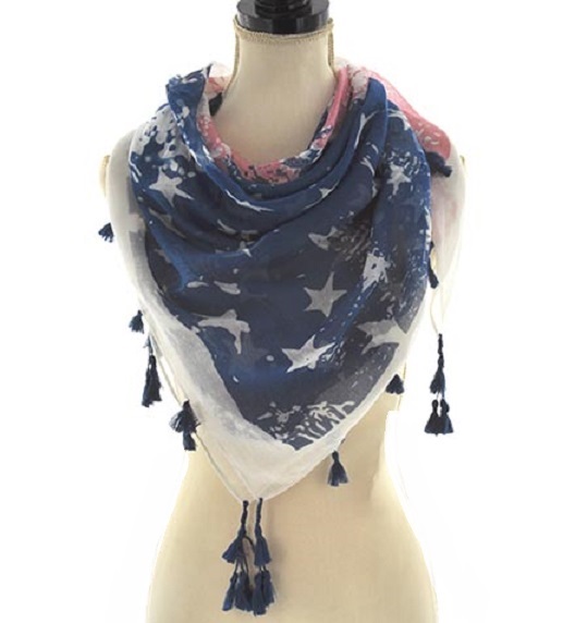 American Flag Stars Stripes with Tassel Trim Scarf - Click Image to Close